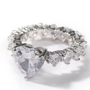 Dazzling Silver Plated Platinum Heart Eternity Band Prong Set Ring